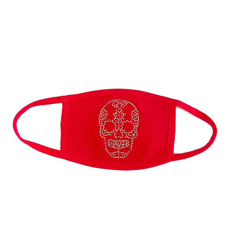 Jeweled Rhinestone Face Mask (Candy Skull) (Red)